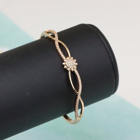 Elegant Rose Gold Bangle with Floral CZ Detailing, XPBL0502 - Picture 7 of 12